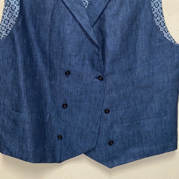 Paul Frederick Men's Blue 100% linen double breasted notch, lapel Vest 3633 - Picture 3 of 8